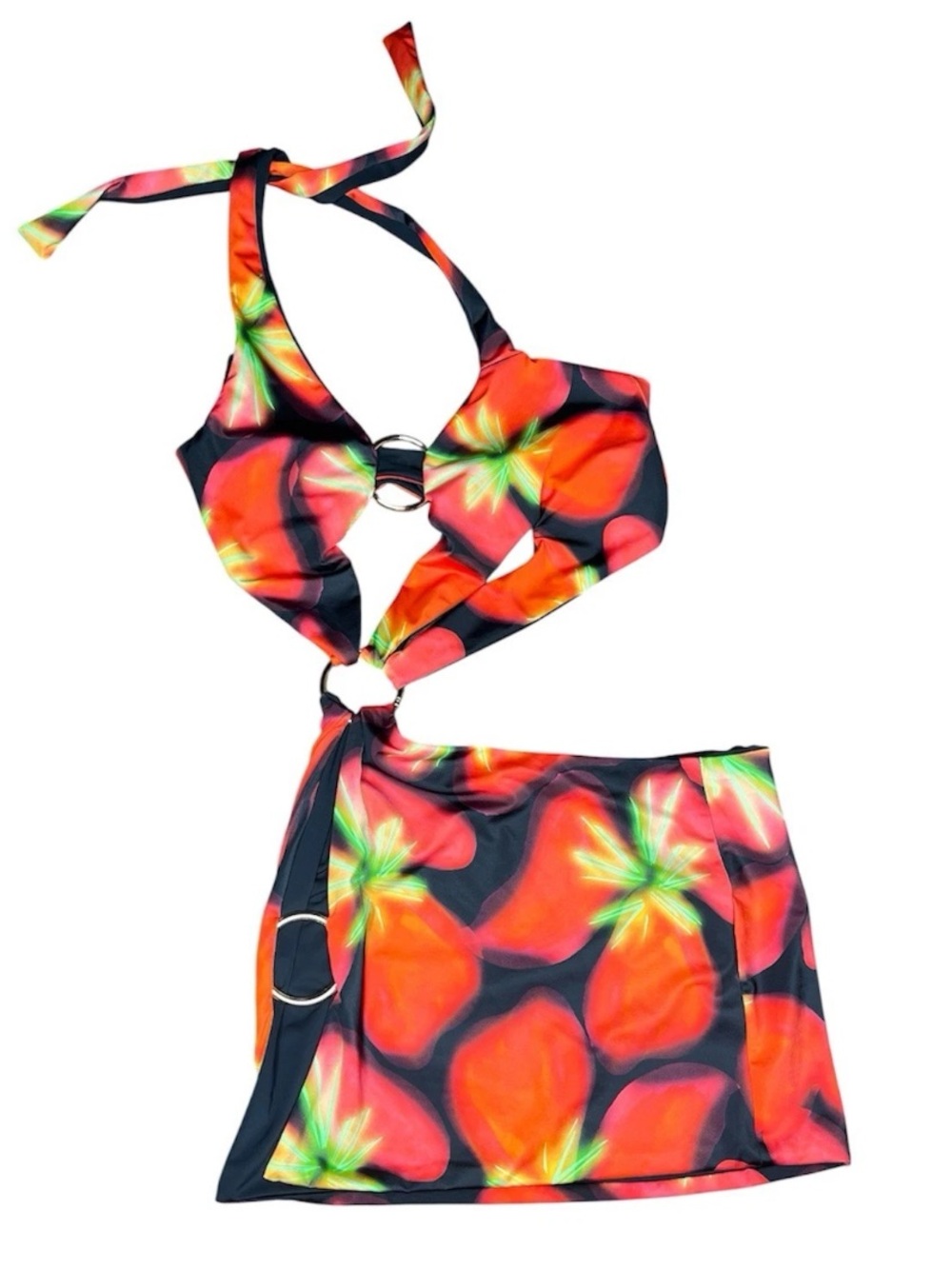 Louisa Ballou Asymmetric Ring Two-Piece Cutout Mini Dress Set - Large